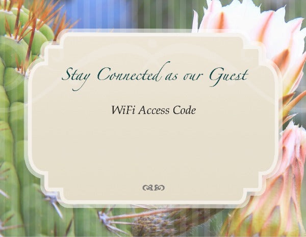 Customizable Laminated Desert Breeze WiFi Access Code Cards for VRBO Vacation Rentals | GuestOutfitters.com
