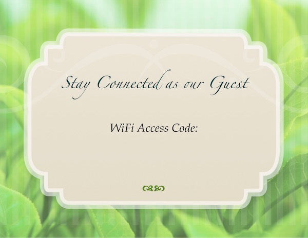Customizable Laminated Terra Pure Green Tea WiFi Access Code Cards for Airbnb Vacation Rentals | GuestOutfitters.com