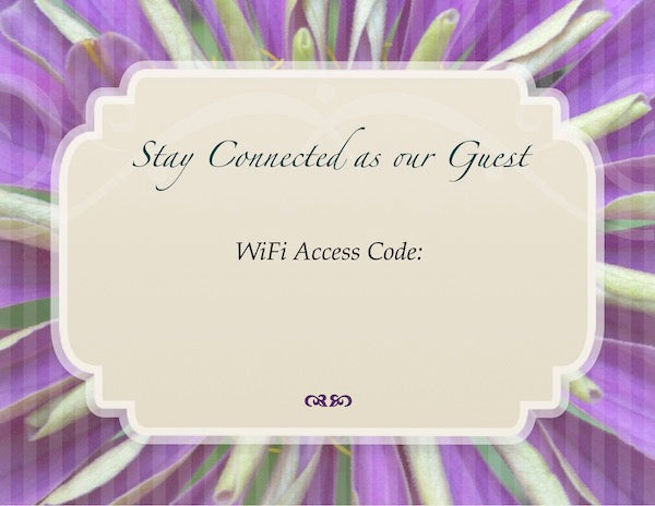 Custom Laminated Infuse Zinnia WiFi Cards for Airbnb Vacation Rentals | GuestOutfitters.com