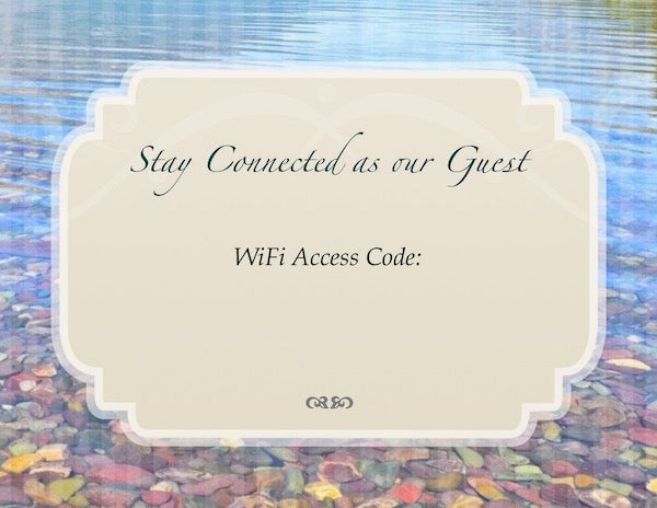 Custom Laminated H2O Therapy Lakeside WiFi Cards for Vacation Rentals | GuestOutfitters.com