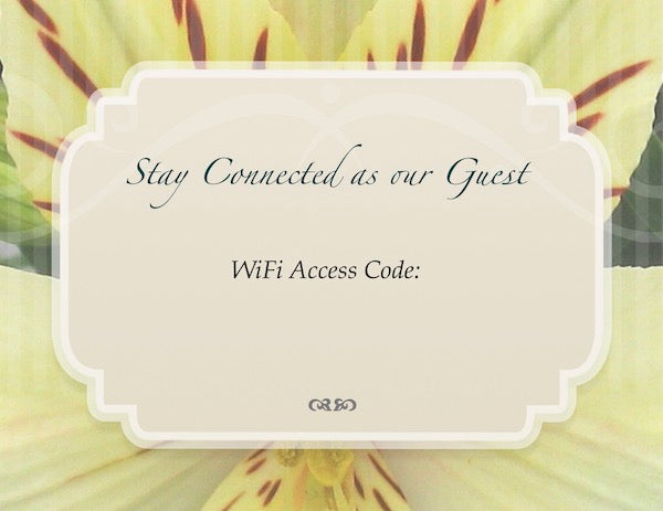 Customizable Laminated Terra Botanics WiFi Access Code Cards for Vacation Rentals | GuestOutfitters.com